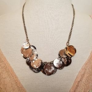 Heavy silvertone coin statement necklace